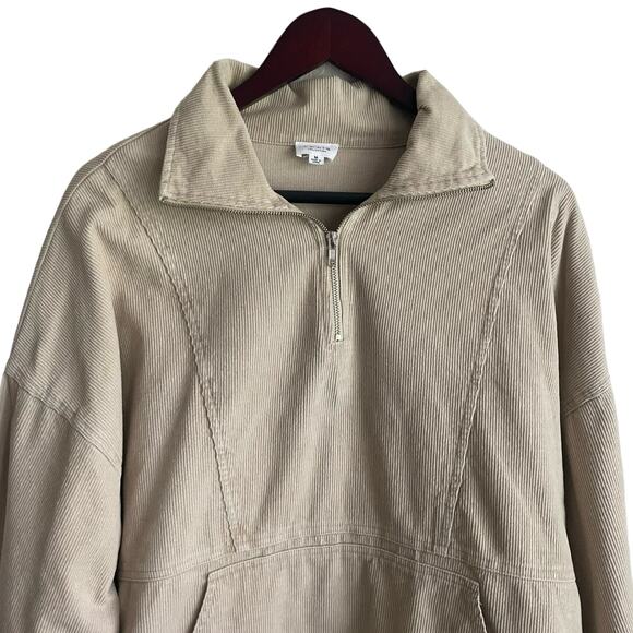 Le Lis Women‎ Top M Beige Collared 1/4 Zip Popover Corduroy Shacket Gorpcore - Picture 13 of 16